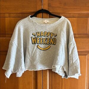 Gray 'Happy Weekend' Cropped Sweatshirt